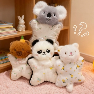 Set of four star-shaped plush finger puppets featuring koala, panda, bear and white cat