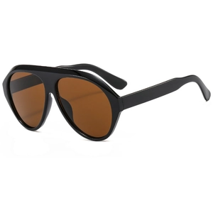 Lunettes de soleil aviateur carrées avec monture noire brillante et verres marron