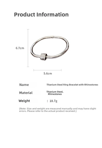 Detailed dimensions of minimalist titanium steel bangle with sparkling rhinestones