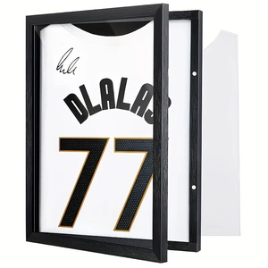 Black wood grain jersey display case with magnetic double-layer frame for sports shirts