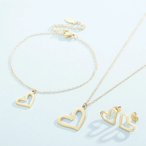 Minimalist Stainless Steel Hollow Heart Necklace Bracelet Stud Earrings For Women Sweet Elegant Korean Style