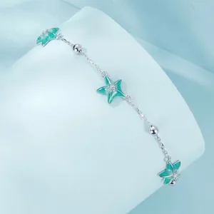 925 sterling silver ocean bracelet with green enamel starfish charms and metal beads