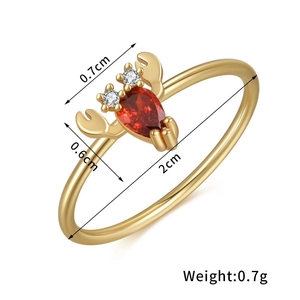 Detail view of 18K gold ring with tiny red lobster design and precise size measurements