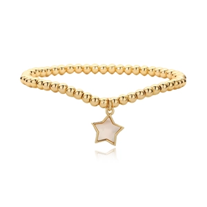 Minimalist 18K gold plated beaded bracelet with star pendant and pink stone center
