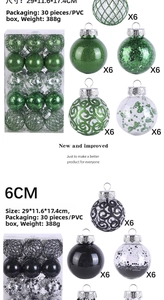 Set of 30 assorted 6cm Christmas balls with glitter and spiral textures in display box