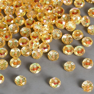 Golden faceted crystal beads with AB aurora coating for DIY jewelry making and crafts