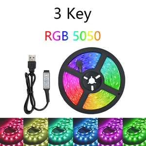 Detail view of RGB 5050 LED strip kit with 3-key USB controller showing vivid color options