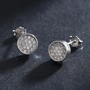 Boucles d'oreilles rondes en argent sterling S925 avec pavé de zircons étincelants
