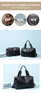 Close-up of PU leather travel bag showing sturdy handles and metal D-ring hardware