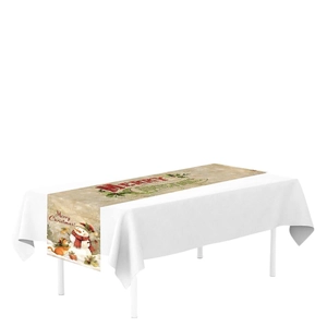 Festive Christmas table runner with snowman, fox, and Merry Christmas text decor