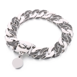 30mm silver stainless steel Cuban link dog collar with customizable round pendant