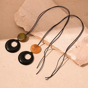 Vintage resin geometric circle long sweater necklace with amber and green pendants