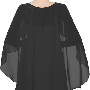 Elegant black chiffon cape shawl for evening dresses with a sheer draped design