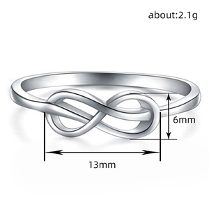Minimalistische zilveren ring met oneindigheidssymbool voor dames, 13mm bij 6mm