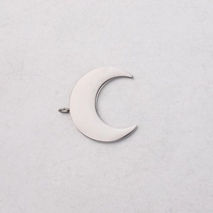 Detailed view of a silver mirror-finish crescent moon charm with top connection ring