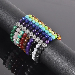 Natural Stone Chakra Beads Bracelet With Alloy Tree Of Life Pendant Ethnic Healing Yoga Elastic Jewelry For Women Men