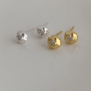 925 Sterling Silver Stud Earrings With Zircon Irregular Hammered Texture Minimalist Geometric 18K Gold Plated For Women
