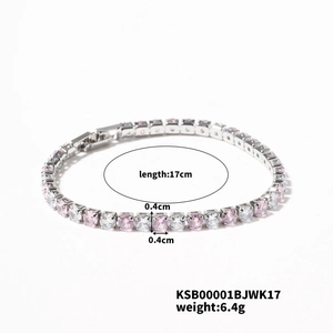Detail view of 17cm silver bracelet with pink micro-pave stones and 4mm links
