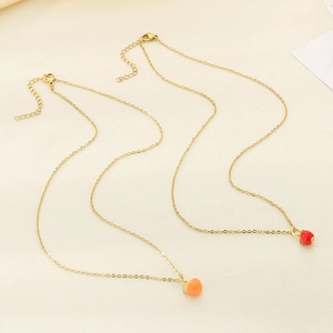 Dopamine fruit pendant necklace set in gold titanium steel with orange and apple charms