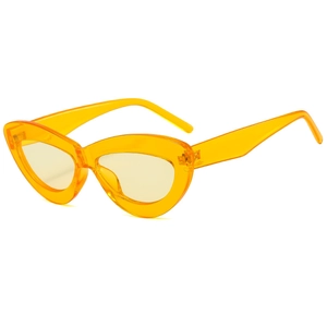 Lunettes de soleil œil-de-chat rétro avec monture orange translucide et verres jaunes
