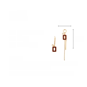 Detailed size specifications for asymmetric gold tassel earrings with acrylic pendants