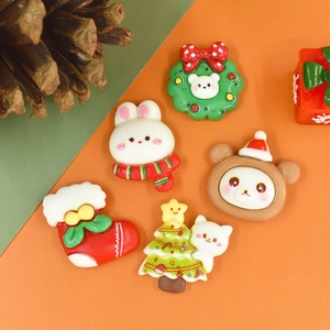 Cute Christmas cartoon resin charms including festive bear, rabbit, and tree for DIY crafts