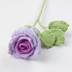Handmade crochet purple rose bouquet in wine glass style for home decor and gifts