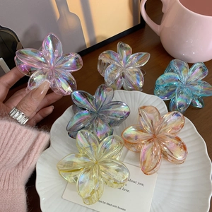 Irisierende Frangipani Blume Haarklammer Stilvoll Kunststoff Handgefertigte Florale Haarnadeln Für Damen Strand Urlaub Zubehör