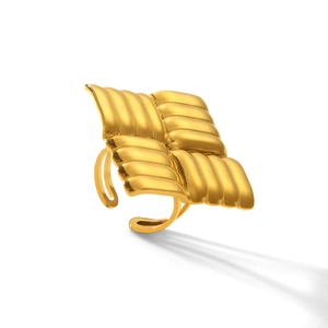 Square 18K gold plated stainless steel textured ring with minimalist adjustable design