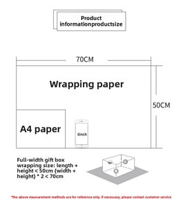 Size comparison of 70x50cm wrapping paper with A4 sheet and mobile phone