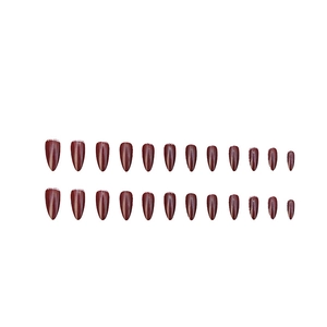 Faux ongles bordeaux pailletés de forme stiletto longue en pack de 24 pièces