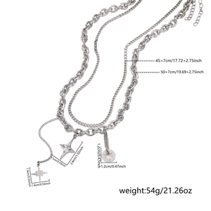 Silver layered Tai Chi Yin Yang necklace set with detailed size and weight specs