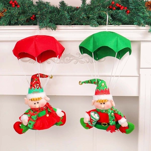 Christmas Parachute Elf Hanging Decoration Fabric Plush Ornament For Tree Window Home Festive Decor Red Green