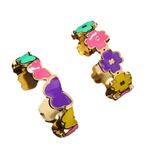Colorful enamel flower earrings in gold stainless steel for a vibrant summer look
