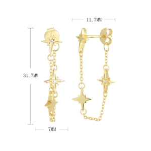 Detailed size measurement of gold star chain earrings with 31.7mm length and 11.7mm width