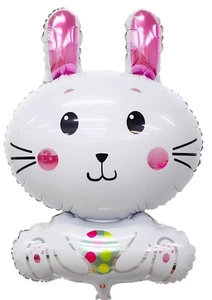 Detailed close-up of a cute pink and white Easter bunny foil balloon decoration