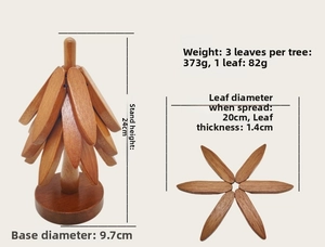 Detailed size specifications for tree-shaped wooden heat insulation coaster set