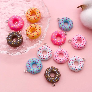 Colorful resin donut pendants with metal rings for DIY jewelry and crafts making