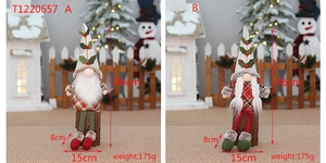Detailed dimensions of 46cm tall Christmas plush gnome dolls in red and green plaid