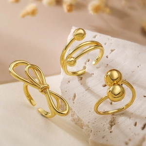 Adjustable Open Ring Copper 18K Gold Plated Bowknot Geometric Spiral Zircon For Women Minimalist Fashion Jewelry Accessory