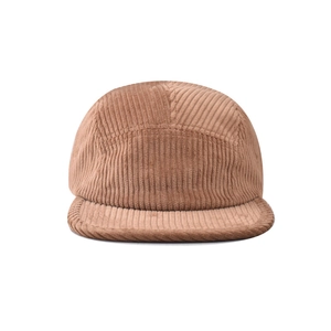 Brown corduroy 5-panel flat brim baseball cap for men and women in vintage streetwear style