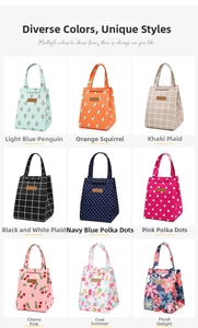 Detailed grid view showcasing nine varied floral and animal patterns for lunch bags
