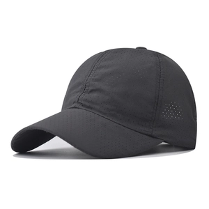 Breathable quick-dry black outdoor sun hat with laser perforated vents for hiking