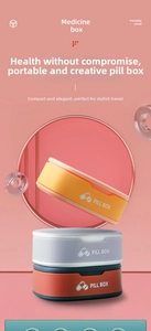 Close-up of portable mini pill boxes with silicone seal in stylish contrast colors
