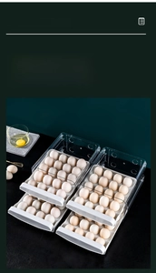 Macro view of transparent double-layer drawer egg container with high visibility storage