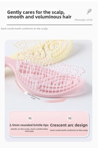 Detail showing 2.5mm rounded teeth and crescent curved design on the massage comb