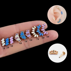 Titanium Opal Crown Cartilage Earring Stud Lip Ring Body Piercing Jewelry Flat Back Internal Thread For Women