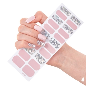 Pink and holographic silver geometric full cover nail polish wraps sticker SS-038