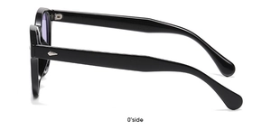 Vue latérale de lunettes de soleil rondes noires avec détails en métal argenté