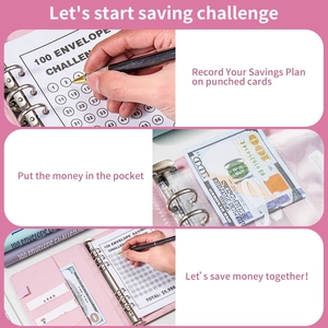 Pink PU leather A5 100 envelope challenge binder with cash pockets for money saving goal